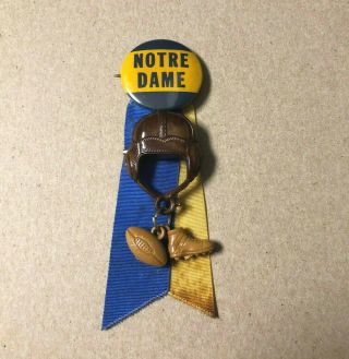 1940s Notre Dame Fighting Irish Pinback Button W/football Charms Helmet Cleat