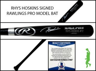 Rhys Hoskins Autographed Rawlings Pro Baseball Bat Phillies Beckett Bas