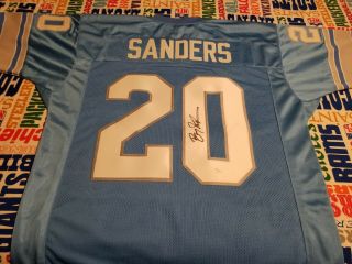 Barry Sanders Autograph Signed Blue Detroit Lions Jersey Jsa Authenticated