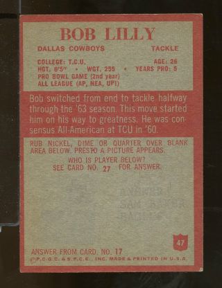 1965 Philadelphia 47 Bob Lilly Dallas Cowboys VGEX (SR5) 2