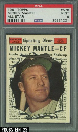 1961 Topps All Star 578 Mickey Mantle York Yankees Hof Psa 9 Scarce Low Pop