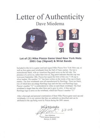 Mike Piazza York Mets Dodgers HOF Game Worn Wristband HOF - LOA 3