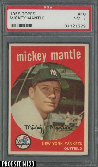 1959 Topps 10 Mickey Mantle York Yankees Hof Psa 7 Nm " Vibrant Colors "