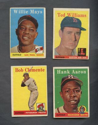 1958 Topps Baseball Complete Set (495) W/ Williams Killebrew Aaron Mays Clemente