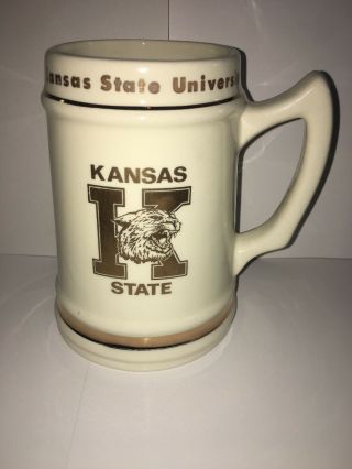 Vintage Kansas State University Ceramic Beer Mug Stein Gold Trim Ksu Wildcats