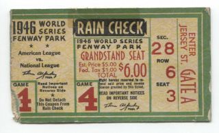 1946 World Series Ticket Stub Game 4 St.  Louis Cardinals Boston Red Sox Baseball