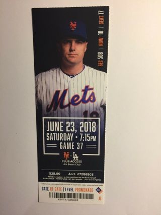 York Mets Vs Los Angeles Dodgers June 23,  2018 Ticket Stub