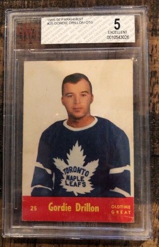 1955 - 56 Parkhurst Hockey - 25 Gordie Drillon - Toronto Maple Leafs - Bvg 5.  0 Ex
