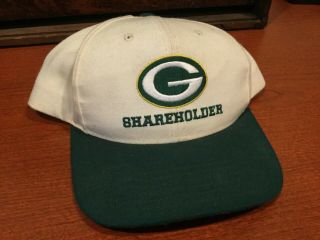 Green Bay Packers Nfl Football " Packer Shareholder " Cap Rare White & Green Logo