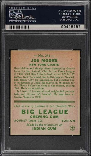 1933 Goudey Joe Moore 231 PSA 7 NRMT (PWCC) 2
