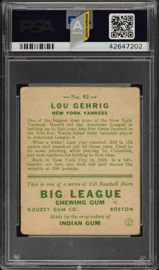 1933 Goudey Lou Gehrig 92 PSA 1 PR (PWCC - A) 2