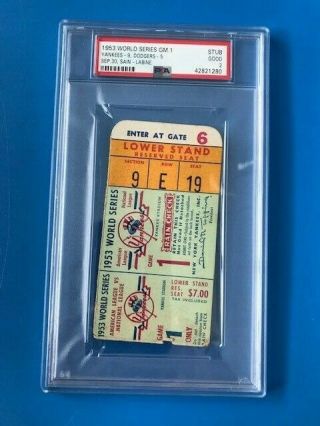 1953 World Series Ticket Stub Game 1 Psa Graded 2 Yankees Beat Dodgers In 6 Gms