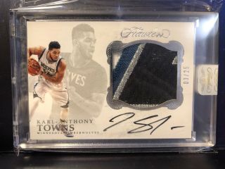 2016 - 17 Flawless Karl Anthony Towns Star Swatch Jumbo Patch Auto Game Worn 3/25