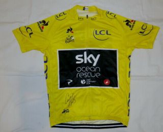 Geraint Thomas Signed 2018 Tour De France Yellow Cycling Jersey Team Sky Proof