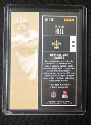 2017 Taysom Hill Contenders Playoff Ticket Rookie Auto 84/99 Saints 2
