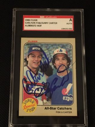 Carlton Fisk & Gary Carter 1983 Fleer Signed Autographed Card 638 Sgc Authentic