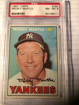 1967 Topps 150 Mickey Mantle Psa 8 Nm - Mt York Yankees Hof