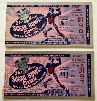 Two 1955 Sugar Bowl Football Ticket Stubs Navy Midshipmen Ole Miss Rebels