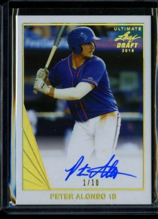 Pete Alonso 2018 Leaf Ultimate Draft Hologold 1990 Auto Rookie Card Rc 1/10 Mets