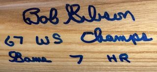Bob Gibson Signed “67 WS Champs Game 7 HR” Signature Model Baseball Game Bat JSA 9