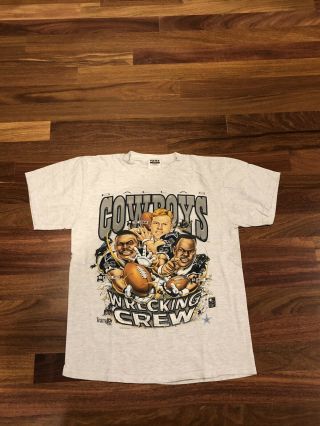 Vintage 1990’s Dallas Cowboys Wrecking Crew T - Shirt Sz.  L Emmit Smith,  Aichman