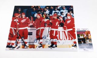 The Russian Five Red Wings Signed 11x14 Color Photo Jsa Auto Fedorov Larionov,
