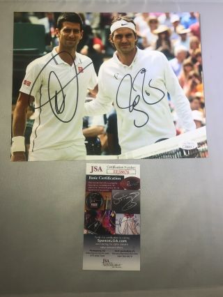 Roger Federer Novak Djokovic Signed Autographed Photo Jsa Tennis Wimbledon