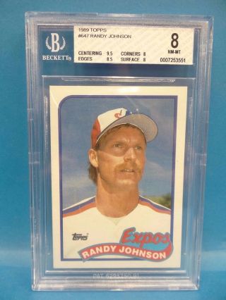 1989 Topps 647 Randy Johnson Beckett Graded 8 Nm - Mt Baseball Card Montreal Expos
