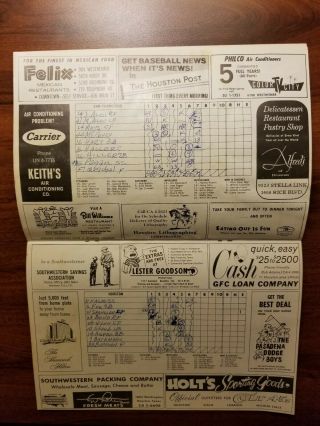 Houston Colt.  45s VS Giants 1964 Mays Marichal Baseball Program Scorecard 7