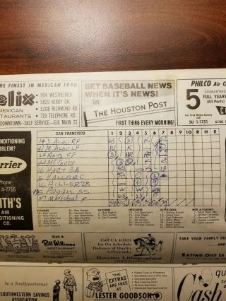 Houston Colt.  45s VS Giants 1964 Mays Marichal Baseball Program Scorecard 8
