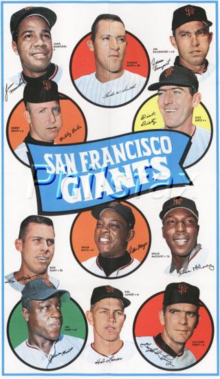 1969 San Francisco Giants Team Player 8 1/2 " X 11 " Color Print Poster