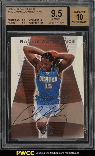 2003 Sp Authentic Carmelo Anthony Rookie Rc Auto /500 150 Bgs 9.  5 Gem Mt (pwcc)