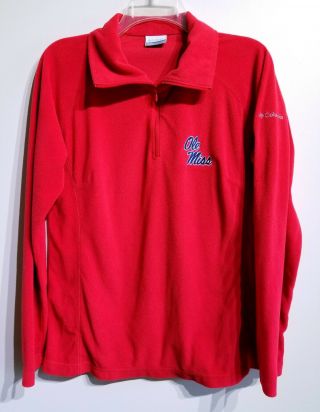Womens Columbia Ncaa Ole Miss Fleece 1/4 Zip Red Lightweight Pullover Size Large