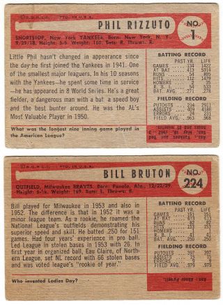 1954 Bowman FIRST and LAST cards in this set 1 Phil Rizzuto and 224 Bill Br 2