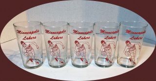 RARE Vintage Minneapolis Lakers Set of 5 George Mikan Glasses - Never Washed 2