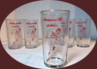 RARE Vintage Minneapolis Lakers Set of 5 George Mikan Glasses - Never Washed 3