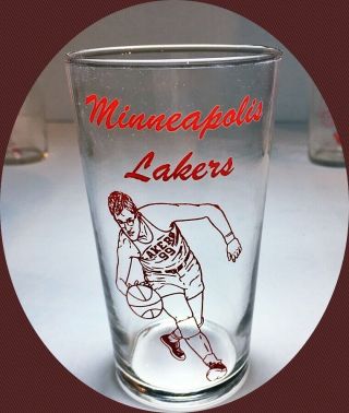 RARE Vintage Minneapolis Lakers Set of 5 George Mikan Glasses - Never Washed 4