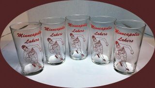 RARE Vintage Minneapolis Lakers Set of 5 George Mikan Glasses - Never Washed 5