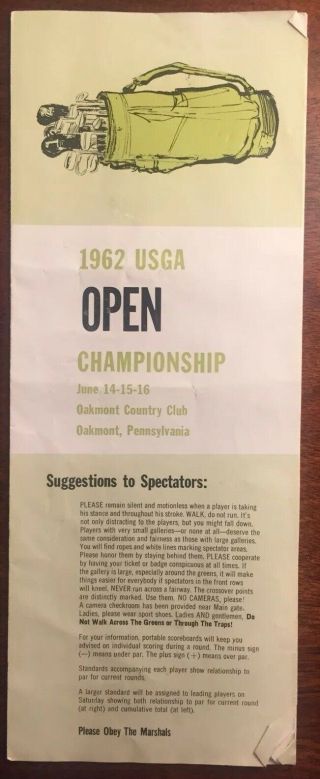 1962 Us Open Golf Championship Guide Oakmont Country Club Jack Nicklaus Palmer