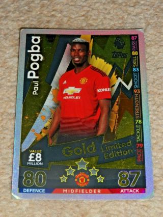 Topps Match Attax Rare Paul Pogba Gold Limited Edition 2018/2019 Card Le4g