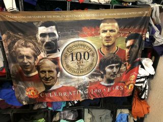 Manchester United Futbal Soccer Club Flag Banner 100 Years 1992 - 2002