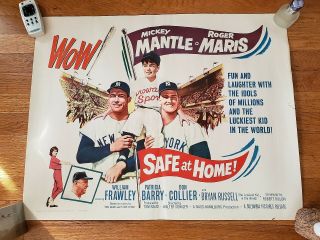 Mickey Mantle & Roger Maris 1962 Safe At Home Movie Poster 22 " X 28 "