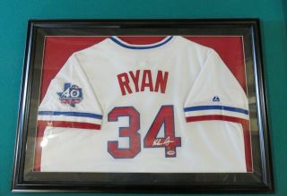 Nolan Ryan Signed Auto Framed Rangers Authentic Mlb Majestic Jersey Psa