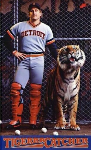 Rare 1980’s Nike Lance Parrish Tigerrr Catcher Poster;