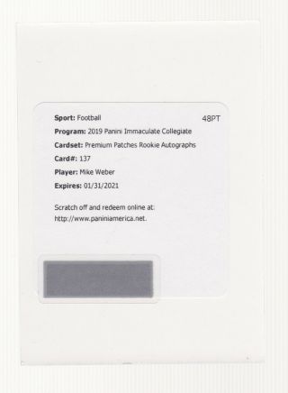 2019 Immaculate Collegiate Mike Weber Rpa Rc Patch Auto /99 Ohio State Cowboys