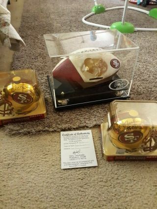 Jerry Rice And Joe Montana Autographed Mini Helmets With And Display Case
