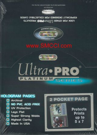 Box Of 100 Ultra Pro Platinum 2 Two Pocket Pages For Cards 5 X 7 Photos