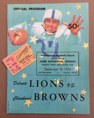 1954 Nfl Detroit Lions Vs Cleveland Browns Program / Tickets @ Neutral Site
