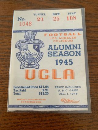 1945 Ucla Football Alumni Season Pass Ticket Stub