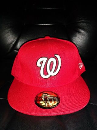 Mlb Washington Nationals Fitted Hat Cap 7 1/2 Era 59fifty Black Red
